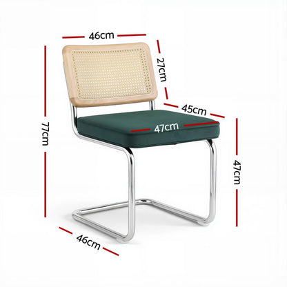 Greenacres | Modern Coastal Green Velvet Rattan Cantilever Dining Chairs | Green