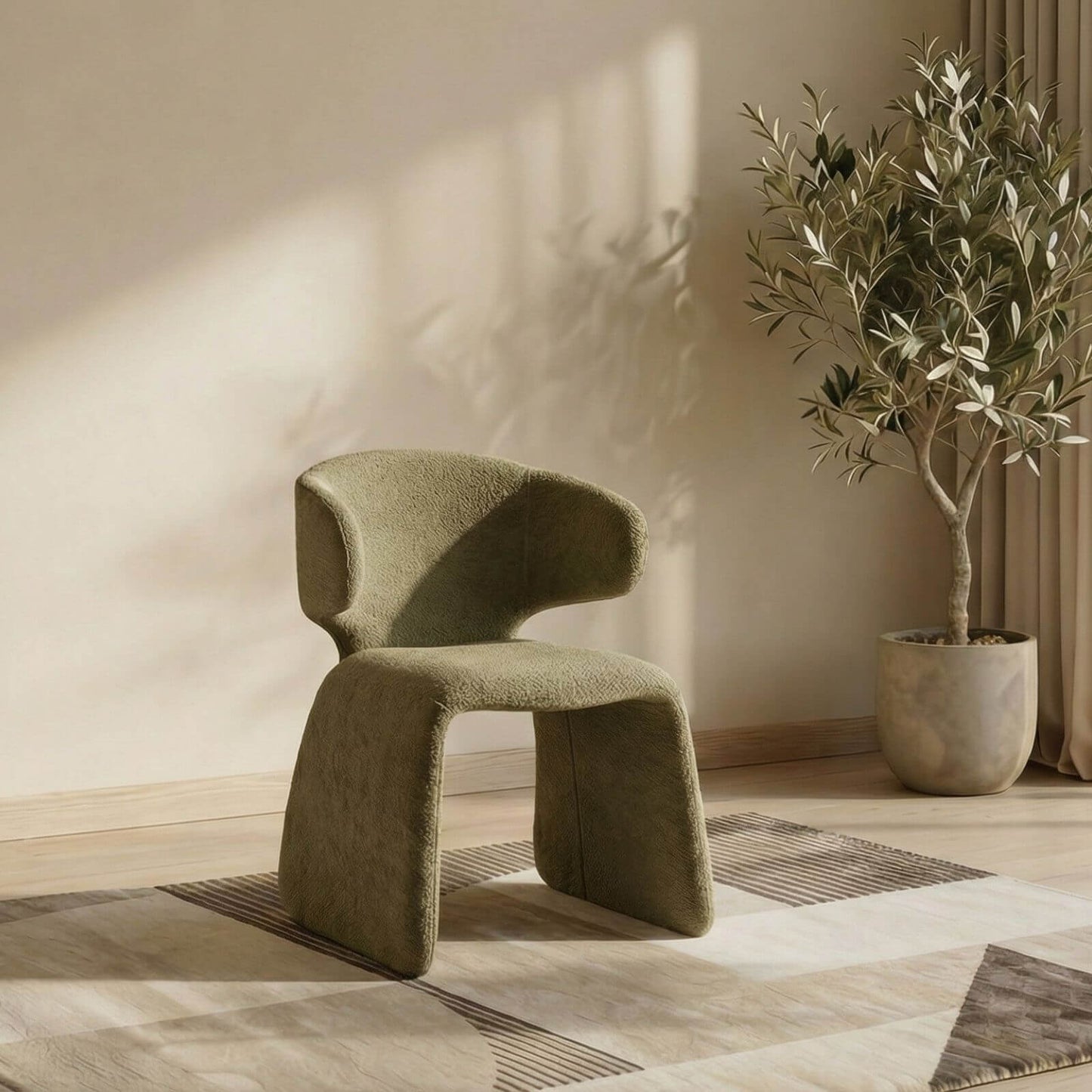 Greenbay | Modern Green Textured Fabric Wooden Dining Chairs | Set Of 2 | Green