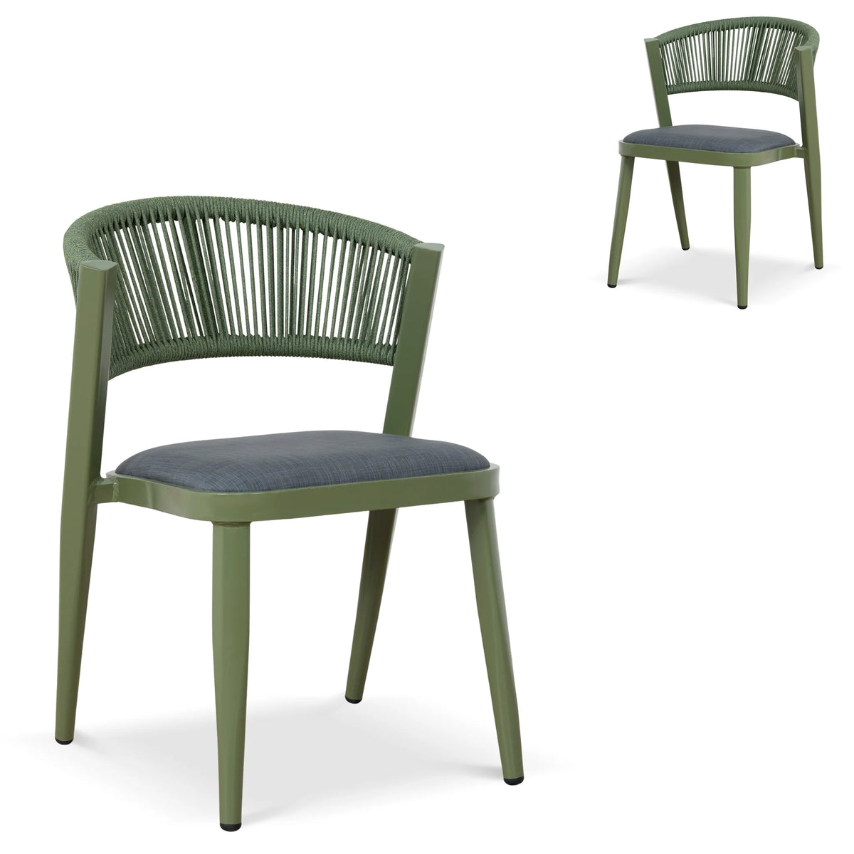 Greenhills | Coastal Metal Sand White Green Rattan Dining Chairs With Arms | Set Of 2