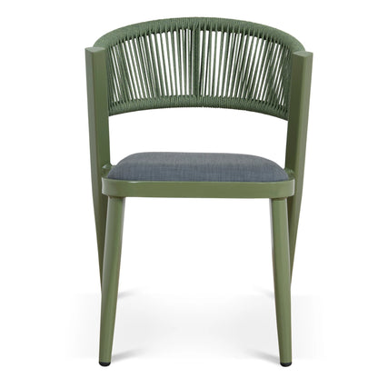Greenhills | Coastal Metal Sand White Green Rattan Dining Chairs | Set Of 2 | Army Green