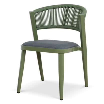 Greenhills | Coastal Metal Sand White Green Rattan Dining Chairs | Set Of 2 | Army Green