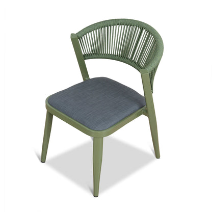 Greenhills | Coastal Metal Sand White Green Rattan Dining Chairs | Set Of 2 | Army Green