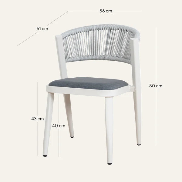 Greenhills | Coastal Metal Sand White Green Rattan Dining Chairs | Set Of 2 | Sand White