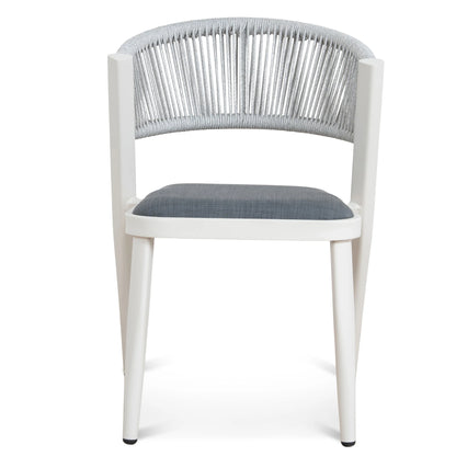 Greenhills | Coastal Metal Sand White Green Rattan Dining Chairs | Set Of 2 | Sand White