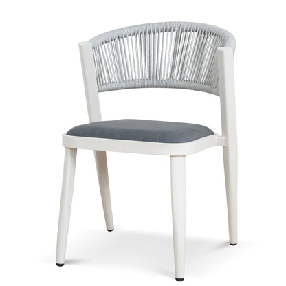 Greenhills | Coastal Metal Sand White Green Rattan Dining Chairs | Set Of 2 | Sand White