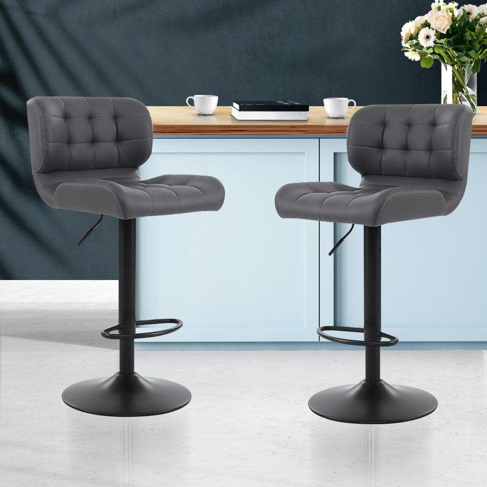 Guilderton | Contemporary Swivel Steel PU Leather Bar Stools Set Of 2