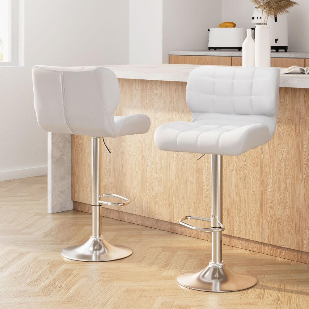 Guilderton | Contemporary Swivel Steel PU Leather Bar Stools | Set Of 2 | White