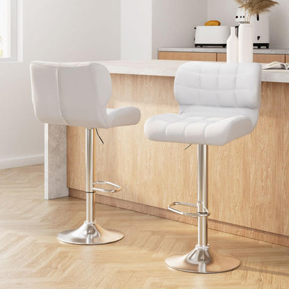 Guilderton | Contemporary Swivel Steel PU Leather Bar Stools | Set Of 2 | White