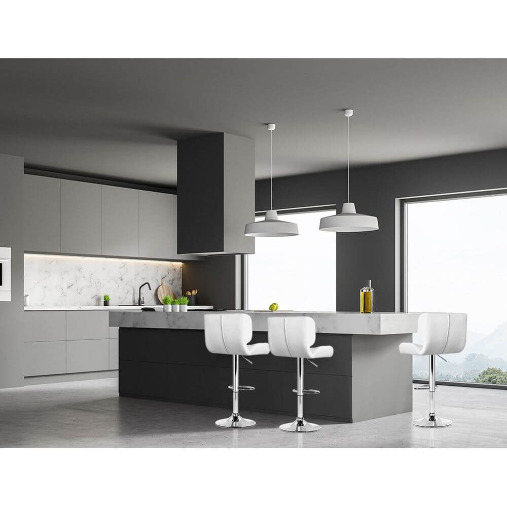Guilderton | Contemporary Swivel Steel PU Leather Bar Stools | Set Of 2 | White