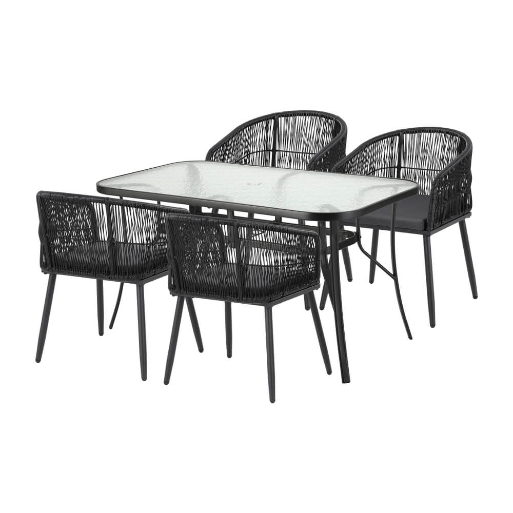 Hamilton | PE Wicker Black Outdoor 4 Seater Glass Dining Table Set | Black