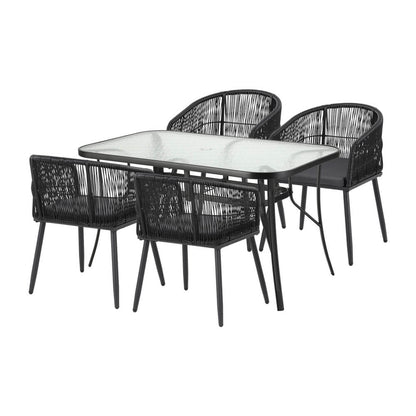 Hamilton | PE Wicker Black Outdoor 4 Seater Glass Dining Table Set | Black
