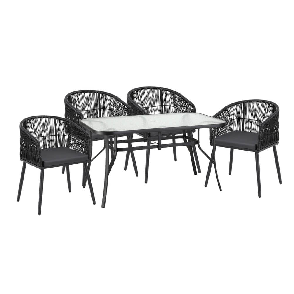 Hamilton | PE Wicker Black Outdoor 4 Seater Glass Dining Table Set | Black