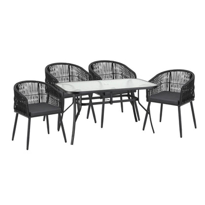 Hamilton | PE Wicker Black Outdoor 4 Seater Glass Dining Table Set | Black