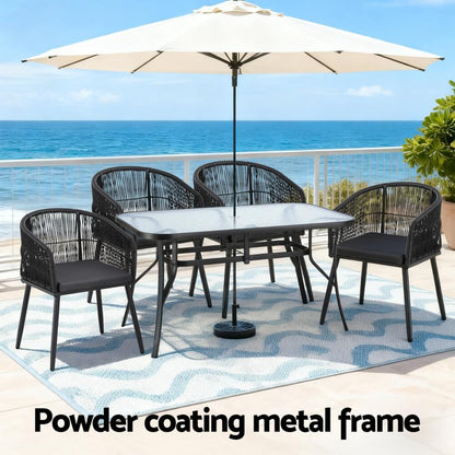 Hamilton | PE Wicker Black Outdoor 4 Seater Glass Dining Table Set | Black