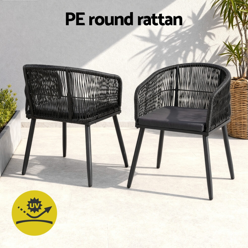 Hamilton | PE Wicker Black Outdoor 4 Seater Glass Dining Table Set | Black