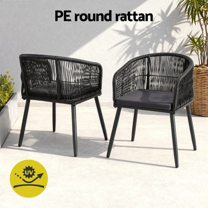 Hamilton | PE Wicker Black Outdoor 4 Seater Glass Dining Table Set | Black