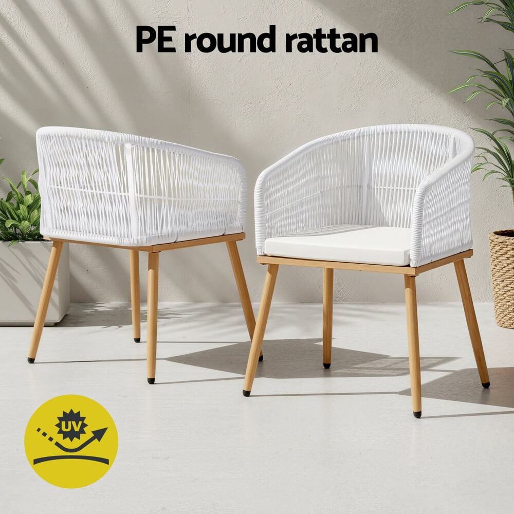 Hamilton | PE Wicker White Black Outdoor Dining Chairs | Set Of 2 | White