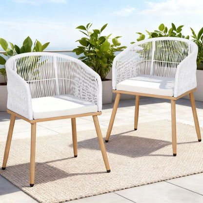 Hamilton | PE Wicker White Black Outdoor Dining Chairs | Set Of 2 | White