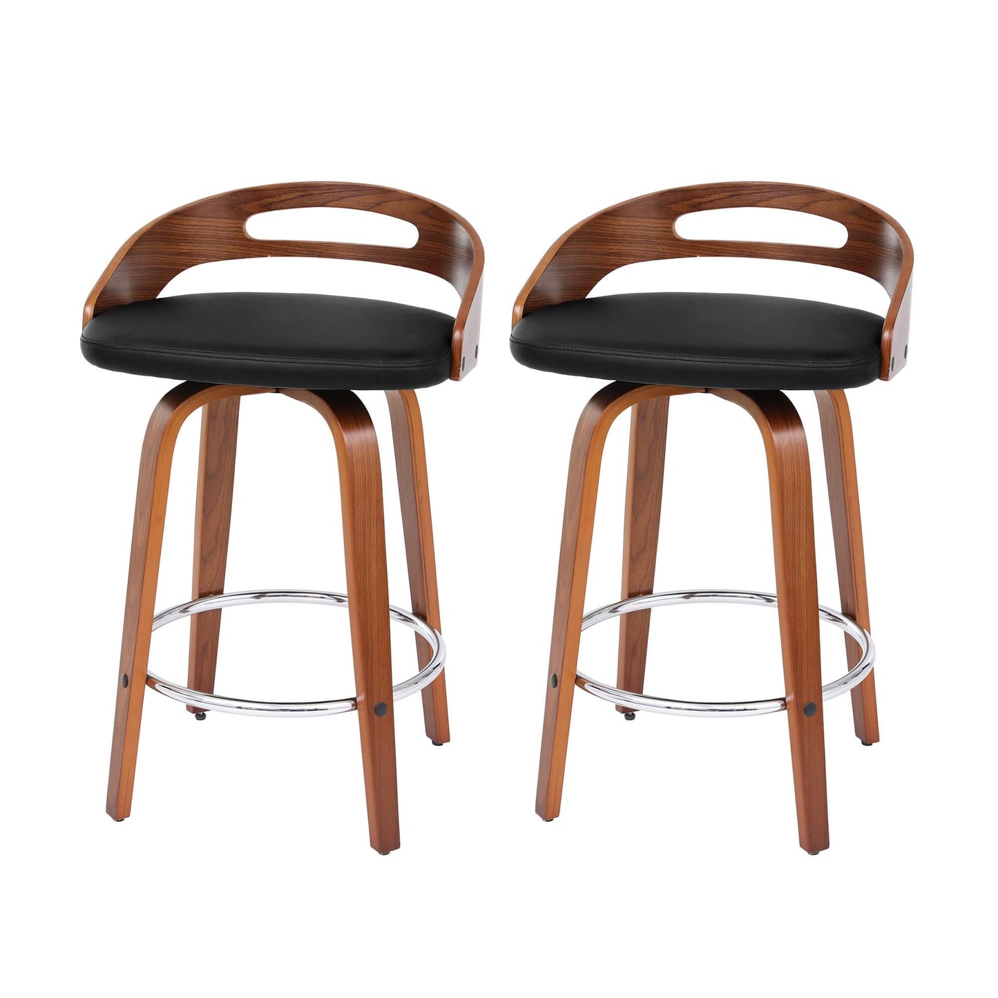 Hampshire | Low Back Black PU Leather Swivel Counter Bar Stools | Black