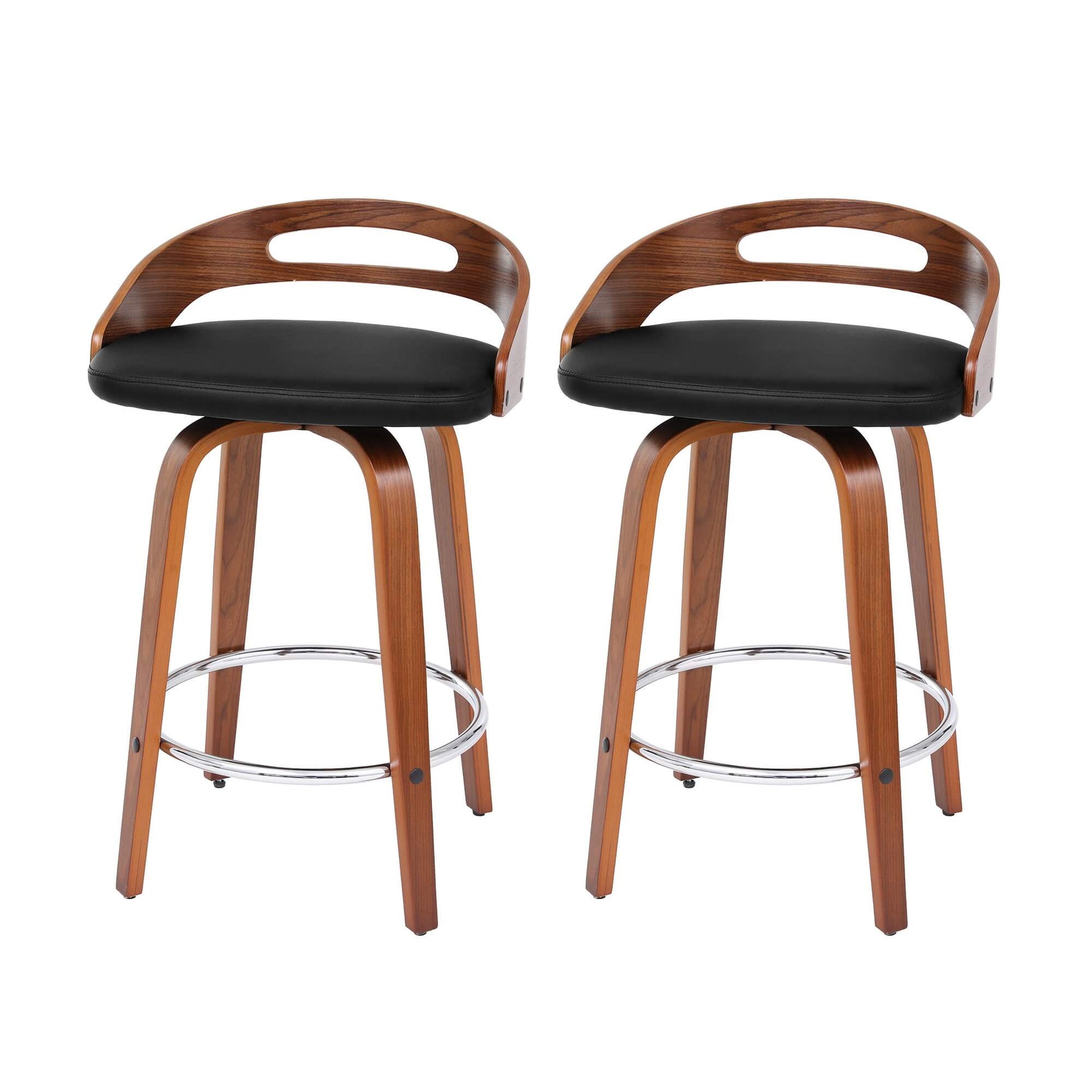 Hampshire | Low Back Black PU Leather Swivel Counter Bar Stools | Black