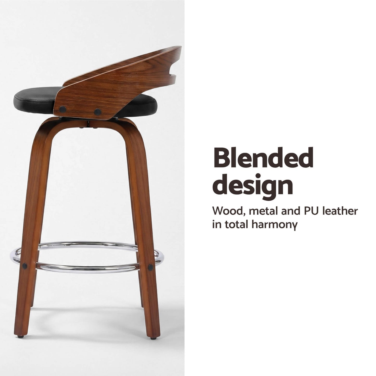 Hampshire | Low Back Black PU Leather Swivel Counter Bar Stools | Black