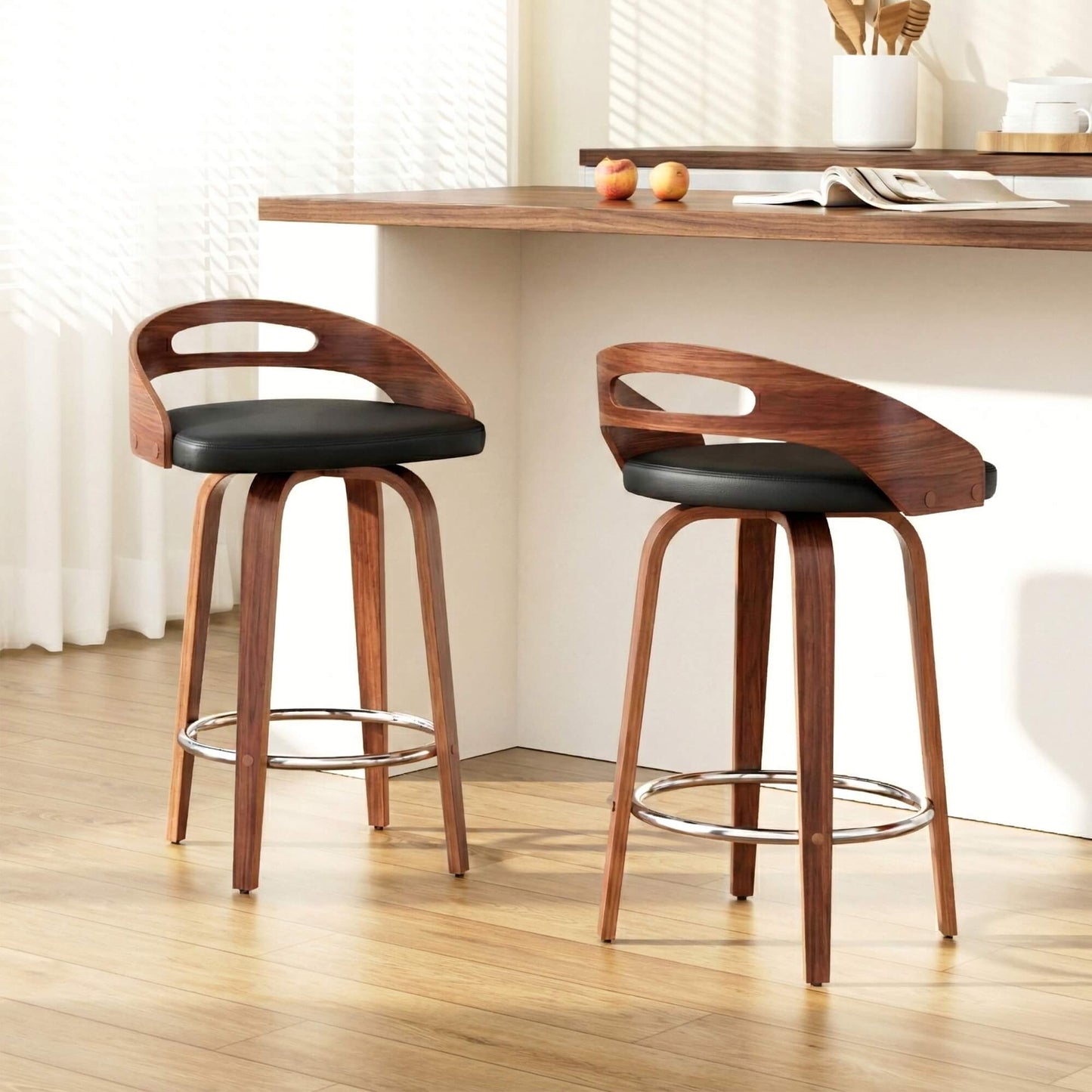 Hampshire | Low Back Black PU Leather Swivel Counter Bar Stools | Black