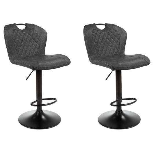 Hann | Metal Adjustable Modern PU Leather Bar Stools | Set Of 2 | Antique Black