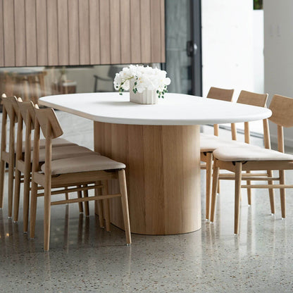 Hann | Scandinavian Coastal Fabric Natural Walnut Wooden Dining Chairs | Natural