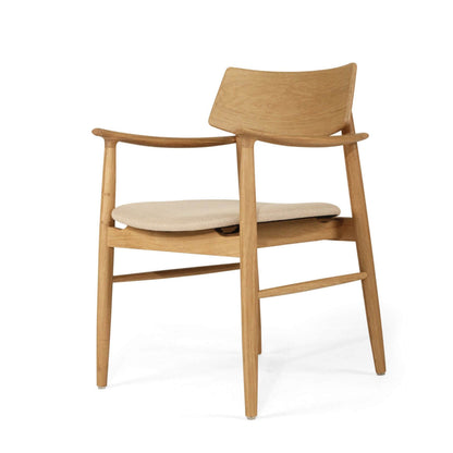 Hann | Scandinavian Coastal Natural Walnut Fabric Wooden Dining Chairs With Arms | Natural