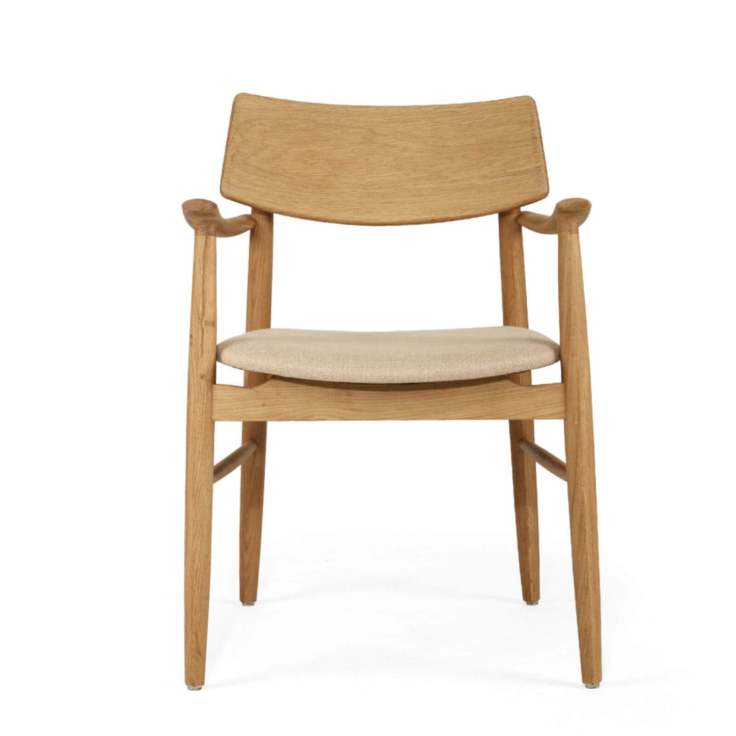 Hann | Scandinavian Coastal Natural Walnut Fabric Wooden Dining Chairs With Arms | Natural