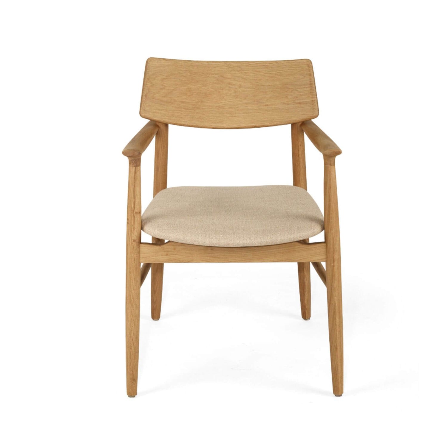 Hann | Scandinavian Coastal Natural Walnut Fabric Wooden Dining Chairs With Arms | Natural