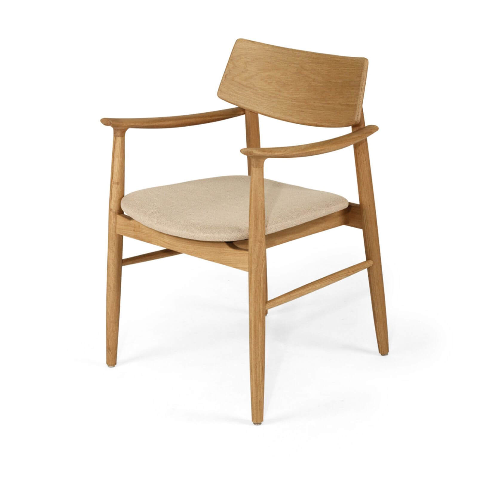 Hann | Scandinavian Coastal Natural Walnut Fabric Wooden Dining Chairs With Arms | Natural