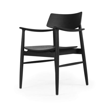 Hann | Scandinavian Coastal Natural Walnut Black Wooden Dining Chairs With Arms | Black