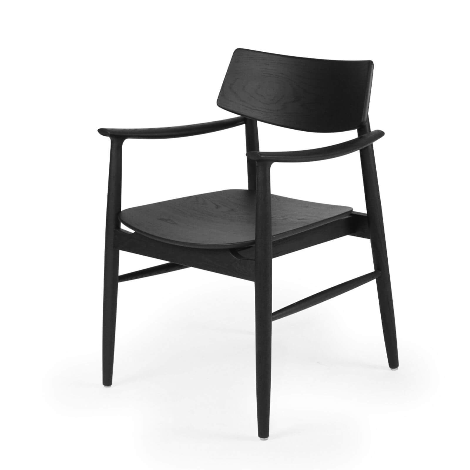 Hann | Scandinavian Coastal Natural Walnut Black Wooden Dining Chairs With Arms | Black