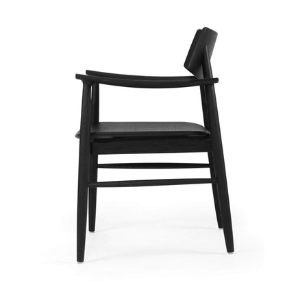 Hann | Scandinavian Coastal Natural Walnut Black Wooden Dining Chairs With Arms | Black