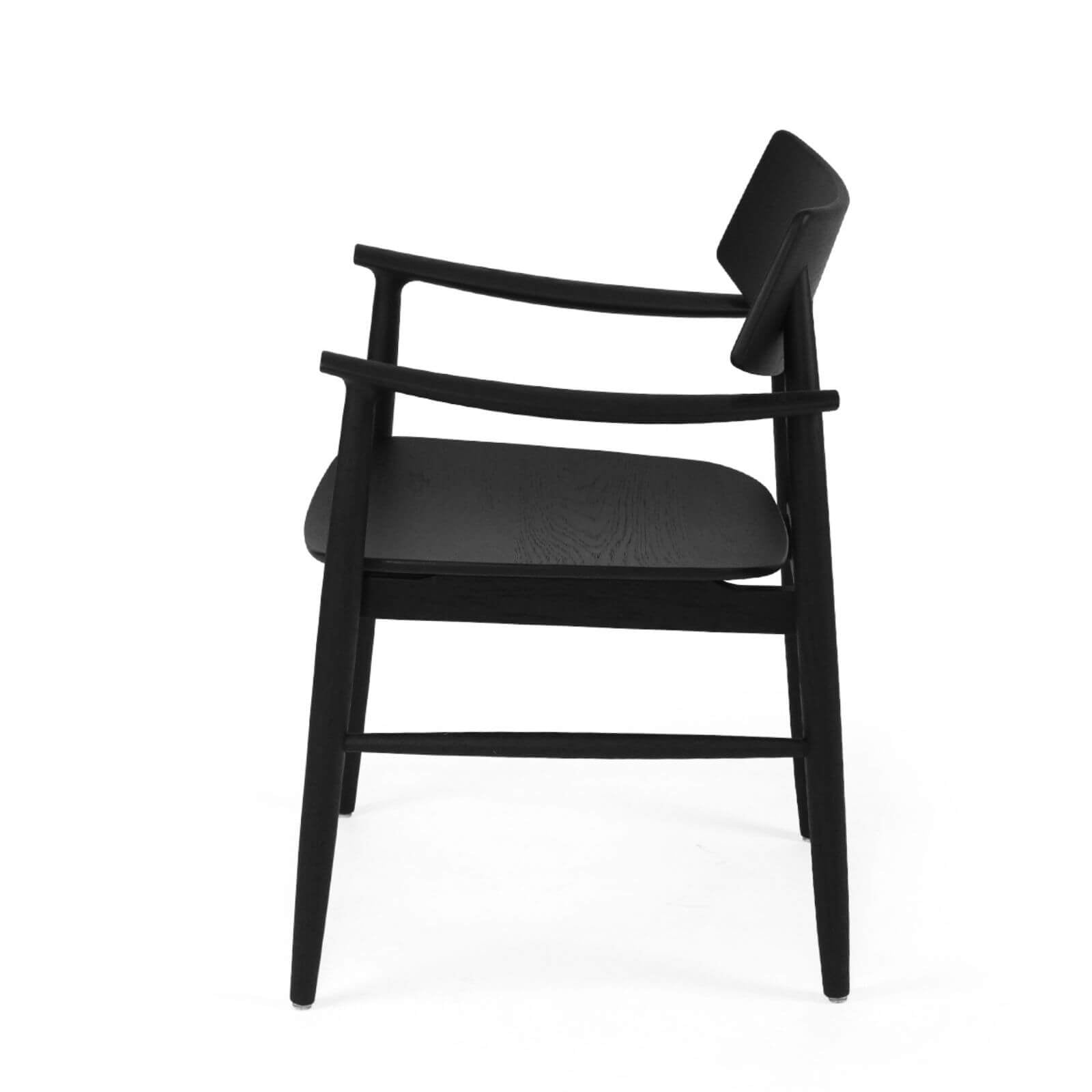 Hann | Scandinavian Coastal Natural Walnut Black Wooden Dining Chairs With Arms | Black