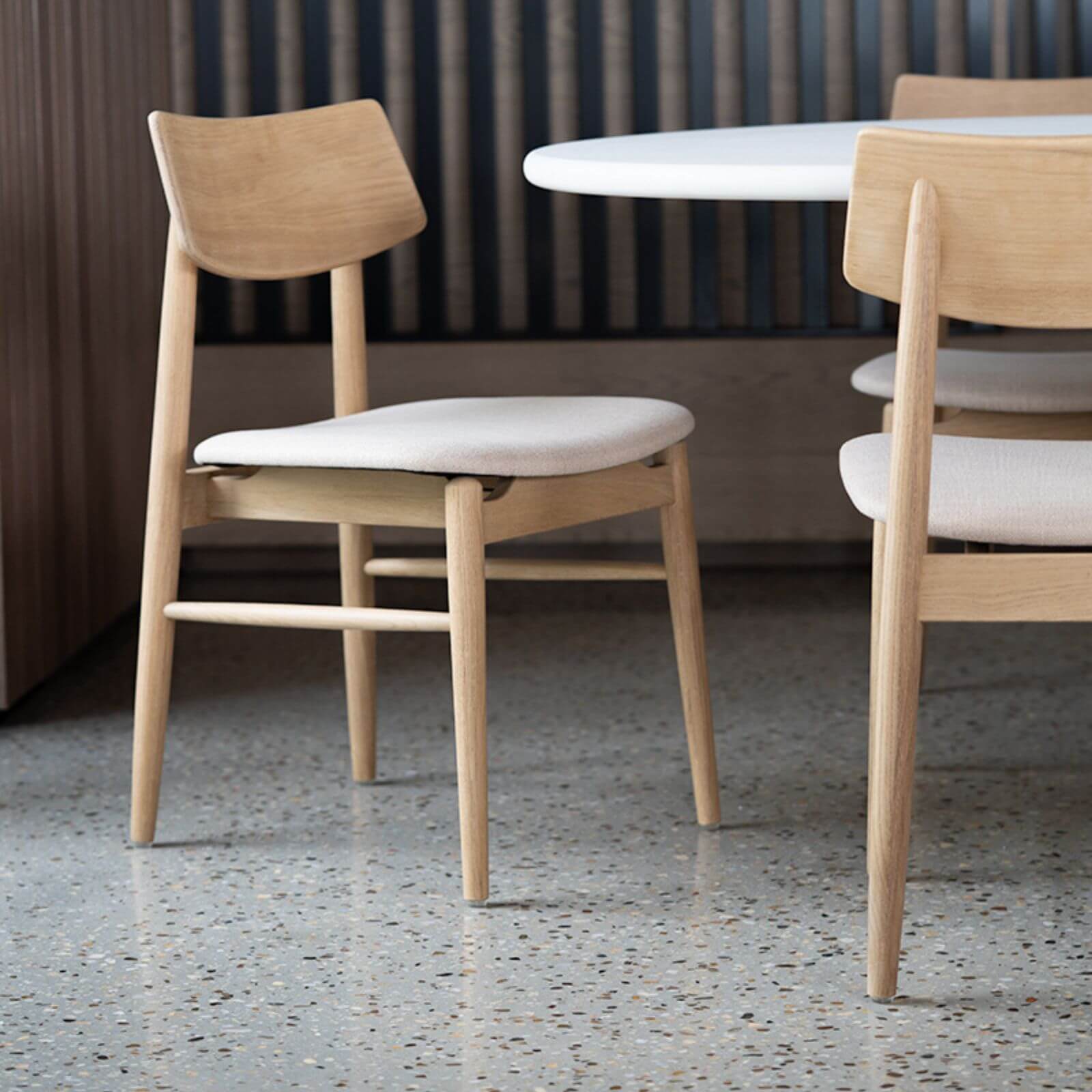 Hann | Scandinavian Coastal Fabric Natural Walnut Wooden Dining Chairs | Natural