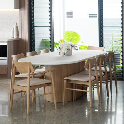 Hann | Scandinavian Coastal Fabric Natural Walnut Wooden Dining Chairs | Natural