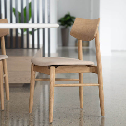 Hann | Scandinavian Coastal Fabric Natural Walnut Wooden Dining Chairs | Natural