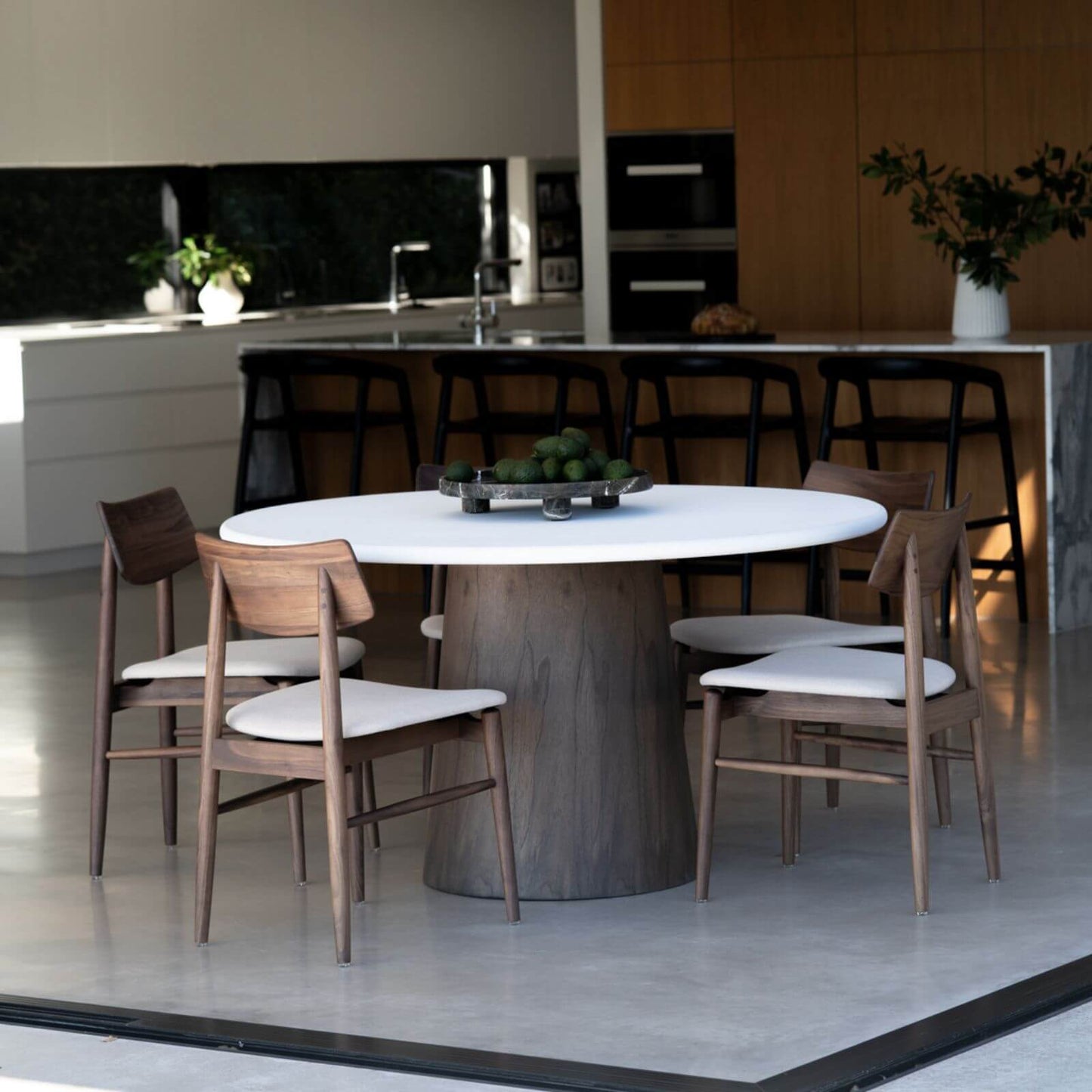 Hann | Scandinavian Coastal Fabric Natural Walnut Wooden Dining Chairs | Walnut