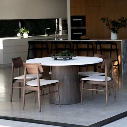 Hann | Scandinavian Coastal Fabric Natural Walnut Wooden Dining Chairs | Walnut