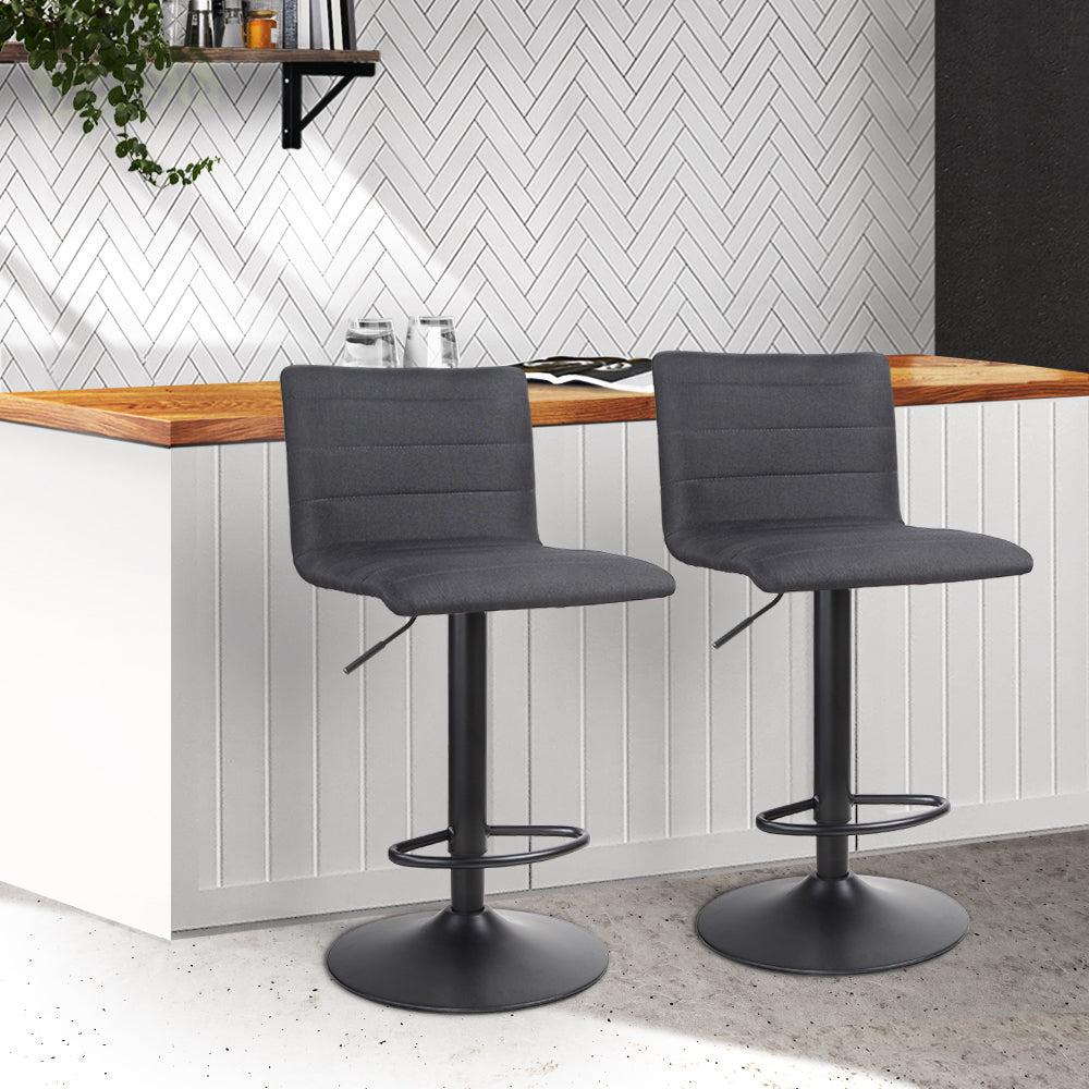 Harper | Modern Metal Black Fabric Bar Stools | Set Of 2