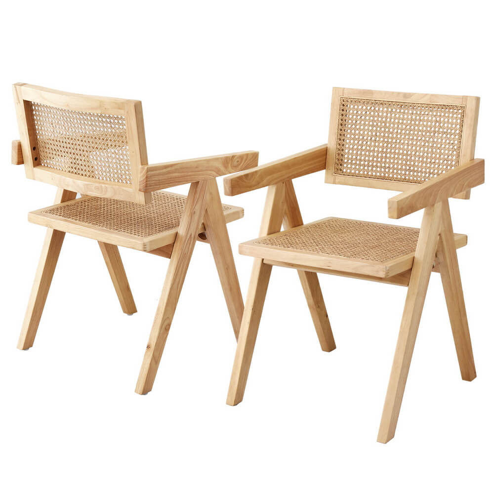 Hartley | Natural Coastal Wooden Rattan Dining Chairs | Set Of 2 | Natural