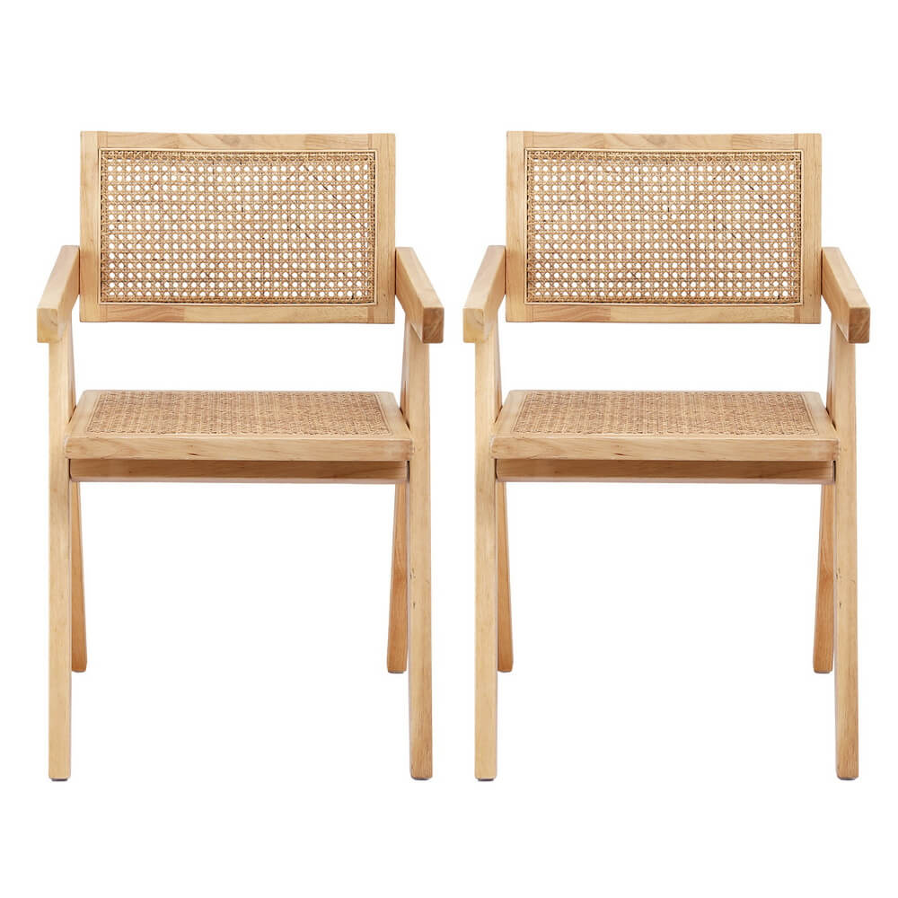 Hartley | Natural Coastal Wooden Rattan Dining Chairs | Set Of 2 | Natural