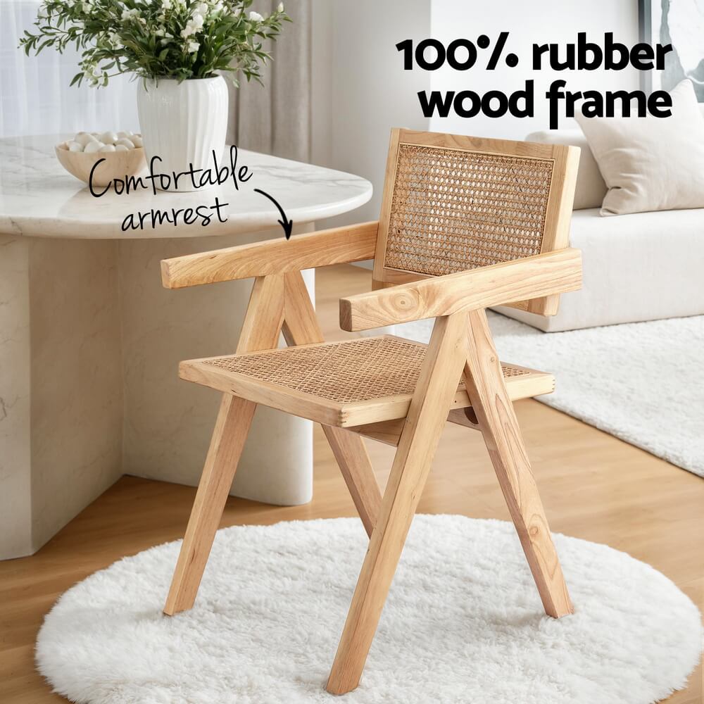 Hartley | Natural Coastal Wooden Rattan Dining Chairs | Set Of 2 | Natural