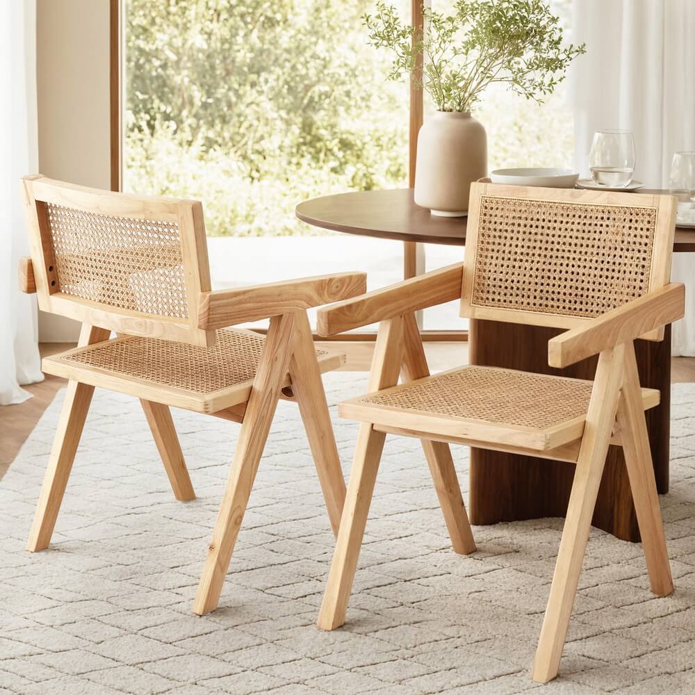 Hartley | Natural Coastal Wooden Rattan Dining Chairs | Set Of 2