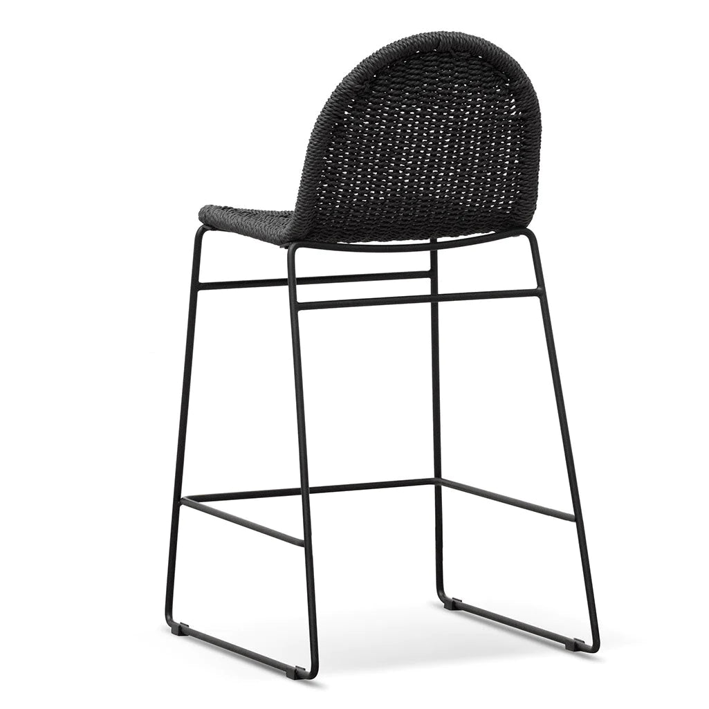 Havana | Coastal Metal Natural Rattan Bar Stools | Set Of 2 | Black