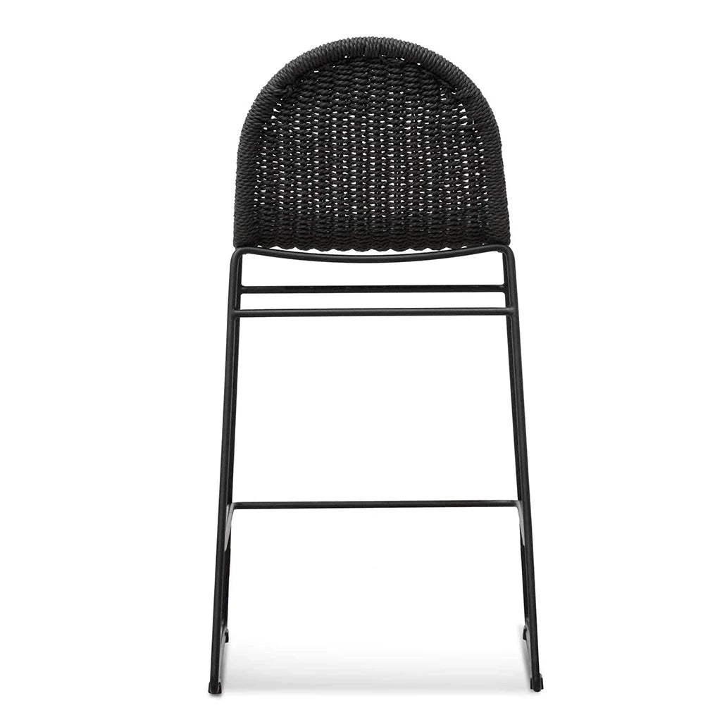 Havana | Coastal Metal Natural Rattan Bar Stools | Set Of 2 | Black