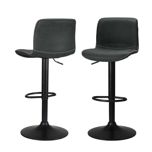 Haven | Contemporary Black Brown Vintage Leather Bar Stools | Set Of 2 | Black
