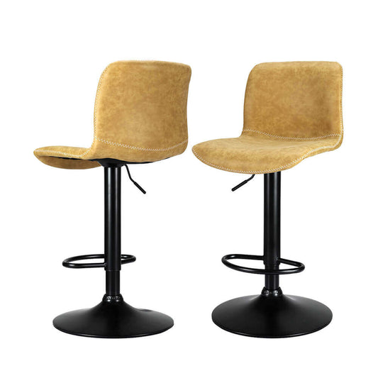 Haven | Contemporary Black Brown Vintage Leather Bar Stools | Set Of 2 | Brown
